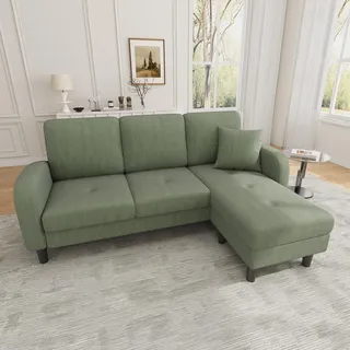 Merax Ecksofa 3-Sitzer Sofa mit Chaiselongue und Kunststoffbeine, Eckcouch in L-Form aus Cordstoff, Kleine Couch für Wohnzimmer/Wohnung, 166x118x77 cm, Grün