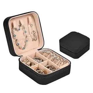 Aucuu Schmuckkasten, Schmuckkästchen Klein Reise für Damen Mädchen, Reiseschmuckaufbewahrung, Schmuckschatulle,Schmuck-Organizer, Schmuckbox, Jewelry Box, Schmuckaufbewahrung, Schwarz