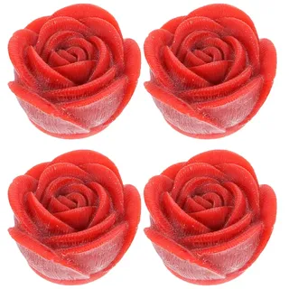 IMIKEYA 4 Stück LED Teelichter Kerzen Blumenform - Rot LED Teelichter Rose Flammenlose Kerzen Teelicht für Hochzeit Verlobung Deko Tischdekoration