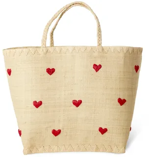 RICE Raffia Tasche Herzchenmuster, L:33, B:22, H:32 cm, Groß