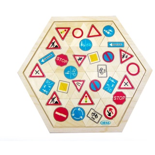 HESS SPIELZEUG Puzzle Legespiel Mosaiklegespiel Schilder 24T. Holzspielzeug Holzspiel, 24 Puzzleteile, 24 bunt bedruckte Dreiecke