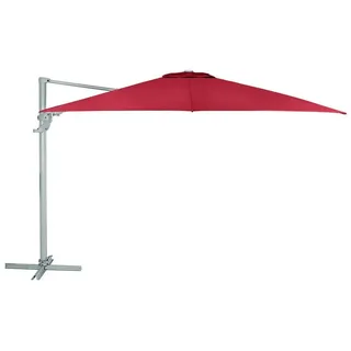 Dehner Sonnenschirm Zypern quadratisch mit Kurbel, 264 x 300 x 300 cm, Aluminium, 360° schwenk- & kippbarer Ampelschirm mit UV 80+ rot