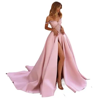 LYHYDMA Abendkleider Rosa A-Linie Ballkleid Schulterfrei Rückenfrei Partykleider Herzausschnitt Perlen Formales Abendkleid Formell(4)