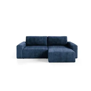furnisell Eckcouch Cord mit Schlaffunktion 2-Sitzer Blau