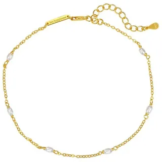 Hey Happiness Fußkette Perlen weiß, Süßwasserperlen Fußkettchen 20-25 cm, Knöchel Armband Vergoldet, Fußkette Damen 925 Silber, hypoallergen goldfarben