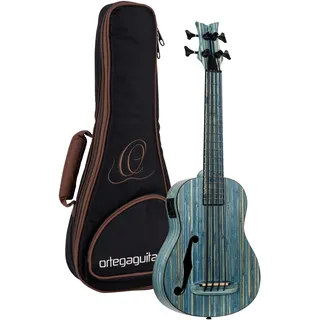 Ortega Guitars Bass Ukulele Elektro-Akustisch – F-Schallloch – Bamboo Series – Inklusive Gig Bag – Massiver Bambus, Blau (RUSWB-UB)