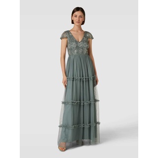 Abendkleid mit Paillettenbesatz, Gruen, XS