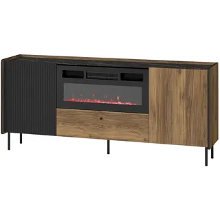 Compleo Kommode mit Elektrischem Kamin COMO, 2-Türen, Realistische LED-Flamme, Kommode mit Schublade braun|schwarz