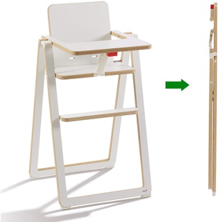 SUPAflat klappbarer, stabiler Kinder-Hochstuhl aus Holz mit Tisch, Sitzgelegenheit für Kleinkinder am Ess-Tisch, Kinder-Stuhl aus nachhaltigem Buchenholz, modernes Möbelstück in Weiß