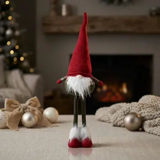 Weihnachtswichtel ausziehbar 36-66cm Gnom Teleskopbeine Dekofigur rot-grün