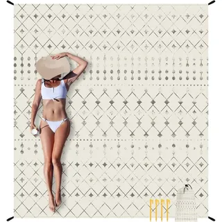 Picknickdecke wasserdicht Sandfrei Stranddecke, Leicht und Tragbar Campingdecke, Coonoor, Waschbare Picknickdecke für Outdoor beige|schwarz 180 cm x 220 cm
