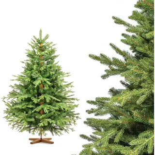 FairyTrees Weihnachtsbaum künstlich 150 cm ALPENTANNE Premium mit Christbaum Holzständer | Tannenbaum künstlich mit Naturgetreue Spritzguss Elem... - Grün