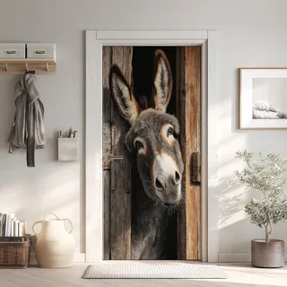 Lustige Esel Türaufkleber, Tier Türfolie Selbstklebende Fototapete 85x215 cm, Holztür Türposter Abnehmbar Türfolie PVC Für Tür Schlafzimmer Badezimmer Türaufkleber
