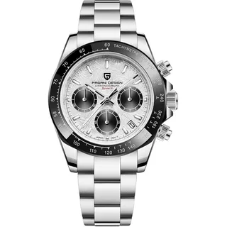 Pagani Design 1644-Pro Herren Quarzuhr Einfache Chronographencode Uhr wasserdichte Keramik Uhrenring Edelstahl Uhrenkette (Rolex Hommage)