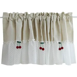 Stfery Bistrogardine Leinen Spitze mit Kirsche Muster Blickdichter Vorhang, 170x60cm x 1pcs, Scheibengardine Beige Weiß für Fenstervorhang Badezimmer