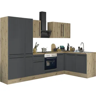 kochstation Winkelküche Florida L-Form 300 cm schwarz