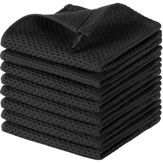 Geschirrtücher aus 100% Baumwolle, Waffelgewebe, ultraweich, saugfähig, Waschlappen, schnell trocknend, 30,5 x 30,5 cm, Schwarz