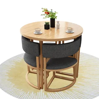 Runder Esstisch mit 4 Stühlen,Tisch Küche Rund Set,Bartisch Balkonset 4 Stühle 1 Tisch,Kombination aus Wohnzimmertisch und Stuhl,mit Rückenlehne,Durchmesser 80 cm,für Café, Büroempfang,Bibliothek ( Co