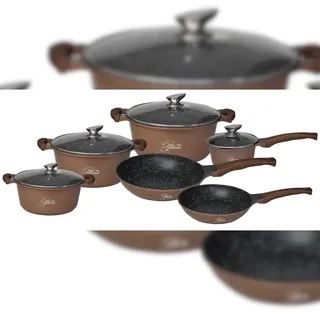 PLATINUM 10-Teilig Kochgeschirr-Set Topf Induktion Alu Guss Pfanne Topfset Kochtopfset Marmor Kupfer