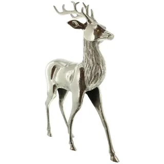 Dekoleidenschaft Dekofigur "Hirsch" Aluminium Figur, edle Skulptur, 65 cm hoch, Weihnachtsdeko, silber glänzend, Tierfigur stehend, Wohnzimmer Deko silberfarben