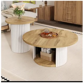 HAUSS SPOLE Couchtisch rund Wohnzimmertisch Multifunktionaler Beistelltisch mit Stauraum