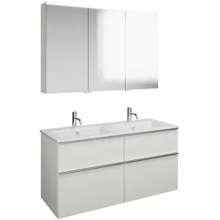 burgbad Eqio Badmöbel-Set 122 cm mit Keramik-Doppelwaschtisch Slim und Unterschrank mit Griffleiste G0251, mit Spiegelschrank, Badmöbel,