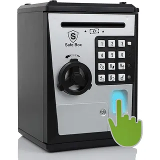 Kinder Spardose Tresor mit Code und Sprachansagen 4-stellige Passwörter Black