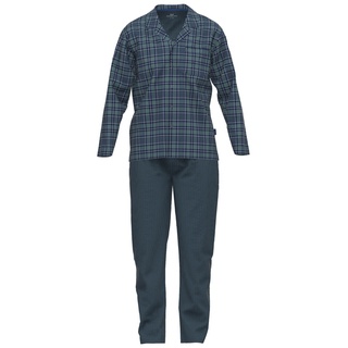 GÖTZBURG Herren Schlafanzug - Pyjama, Baumwolle, Knopfleiste, kariert, lang Blau/Grün L