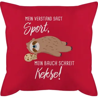Shirtracer Dekokissen Mein Bauch schreit Kekse! Faultier, Deko-Kissen mit Spruch rot