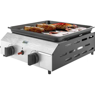 Outsunny Gasgrill 8000BTU/2,4 KW Grillwagen inkl 2 Edelstahl-Brenner Druckminderer Gasschlauch verstellbare Beine Kochplatte, BBQ Gartengrill für Balkon, Camping-Grill 44 x 44,5 x 19 cm   Aosom
