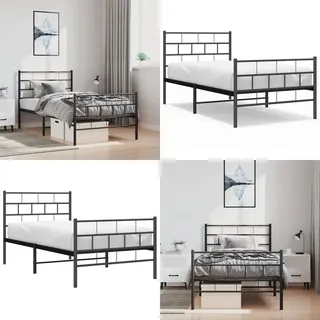 Bettgestell Mit Kopf- Und Fußteil Metall Schwarz 100x200 Cm - Bettgestell Mit Kopf- Und Fußteil - Metallbett