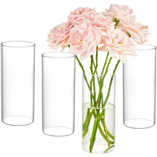 KAMJUNTAR Blumenvase Glas 4 Stück 20,3 cm Glasvasen Set Zylindervase Glasvase Zylinder Vasen Glas Glasvasen für Tischdeko, Homer-Dekor, Hochzeit