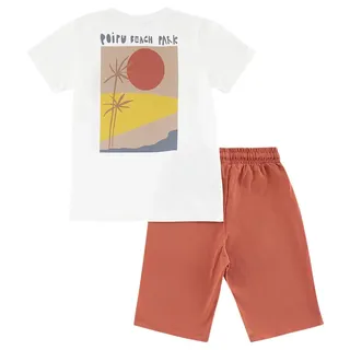 TRENDYOL Tile Boy's 100% Cotton Back Printed Knitted T-Shirt Shorts Bottom-Top Set Tkdss24Au00008