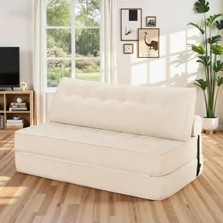 HOMMPA Faltbares Schlafsofa 1,5×1,8m mit Kissen, umwandelbarer Bodensessel mit Rückenlehne für kleine Räume, Büro & Gästezimmer, Weiß