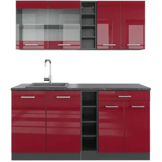 Vicco Küchenzeile R-Line 160 cm Rot Hochglanz