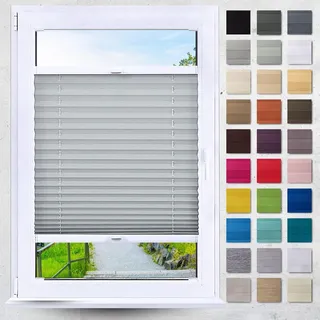 DECOOR Plissee nach Maß Ohne Bohren und mit Bohren Breite 25-119 cm Höhe 120-219 cm wählbar 6 Stofftypen 31 Farben 12 Profilfarben Sichtschutz Thermo Verdunklungsrollo Wabenplisse für Fenster Tür