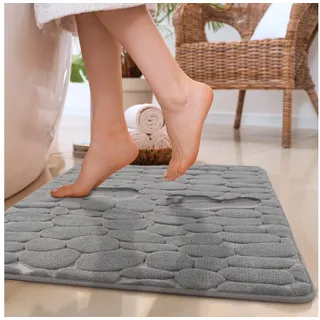 Paco Home Badematte Corby 256, Memory-Schaum Effekt, Höhe 13 mm, rutschhemmend beschichtet, fußbodenheizungsgeeignet, Polyester, rechteckig, Badteppich, Uni Farben, Motiv Steine, Hoch-Tief Effekt grau rechteckig | 50 cm x 80 cm x 13 mm