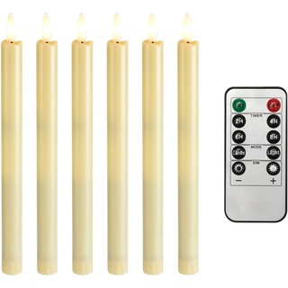 MeetUs 6 Stück Led Stabkerzen mit Fernbedienung, Flammenlose Tafelkerzen, Batteriebetriebene LED Kerzen für Weihnachtsdeko (Elfenbein, 0.82 X 9.84 Zoll)