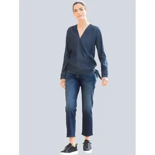 Alba Moda Langarmbluse Bluse in Wickeloptik blau