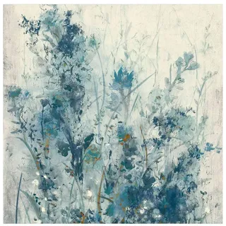 Bilderdepot24 Teppich Vinyl Wohnzimmer Schlafzimmer Flur Küche Blumen Landhaus, quadratisch - blau glatt, nass wischbar (Küche, Tierhaare) - Saugroboter & Bodenheizung geeignet blau 160 cm x 160 cm