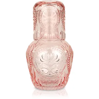 Curator Home Vintage Nachttisch Wasserkaraffe und Glas Set - 750 ml Kapazität - Eleganter Glaskrug für Wasser, Saft oder Wein - Stilvolle Wohnkultur für Küche oder Esszimmer