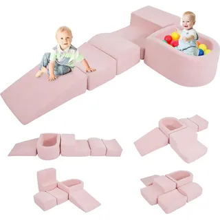 COSTWAY 5 TLG.Schaumstoffbausteine, Riesenbausteine mit Bällebad, Großbausteine, Kletterblöcke Softbausteine XXL, Ohne Spielbälle (Rosa, Cordst... - Rosa