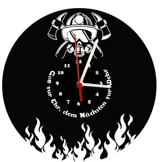 bigcopy e.K. Wanduhr, Feuerwehr Design, schwarzes Ziffernblatt, hochwertige Acrylglas Uhr mit lautlosem Quarzwerk, 3mm Stärke