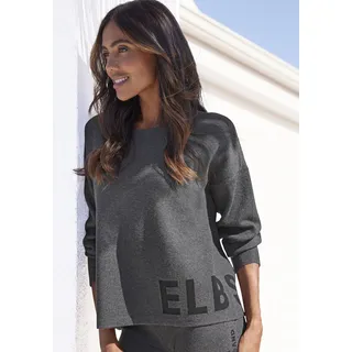 Strickpullover ELBSAND "-Loungesweatshirt" Gr. 40/42, grau (anthrazit) Damen Pullover Strandpullover mit eingestricktem Logo