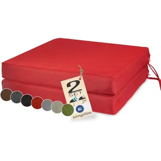 sunnypillow Stuhlkissen 2er Set Stuhlkissen mit Bändern "HAVANA" viele Farben zur Auswahl, Rot rot 50 x 50cm