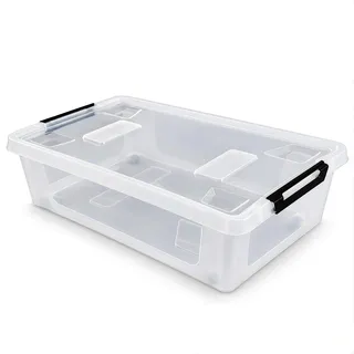 HRB Unterbettbox transparent rollbar mit Deckel, 32 Liter | Clickverschluss, Plastikbox, Ideal für Unterbett Aufbewahrung