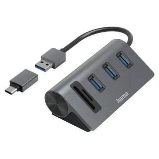 Hama 00200140 USB-Hub/Kartenleser, 5 Ports, 3x USB-A, SD, microSD, inkl. USB-C-Adapter