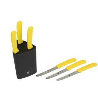 GRÄWE Messer-Set 6x Brötchenmesser mit Wellenschliff (7-tlg., verschiedene Messerfarben wählbar), Gräwe Universal-Messerblock mit 6 Brötchenmessern gelb