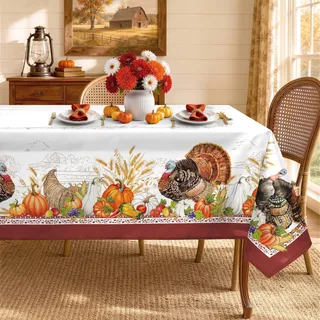 Arquiel Herbst Truthahn Tischdecke Polyester Rechteckig 152 x 213 cm | Waschbare Polyester-Tischdecke mit Truthahn-Motiv, wasserabweisend und pflegeleicht für Küche, Esszimmer, Feste und Feiern.