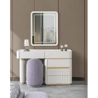 JV Möbel Pouf), Schminktisch mit Spiegel Luxus Schlafzimmer Komplett Weiß Lila Gold